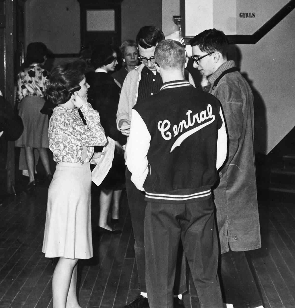 Vintage students in hallway photo